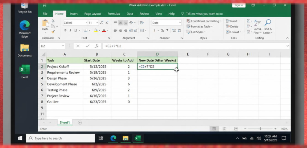 Weeks Using Excel