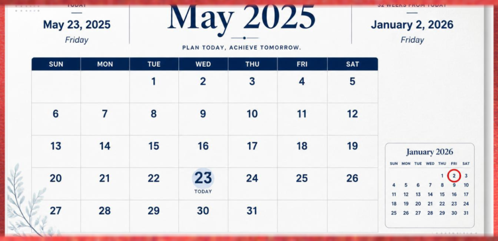 What Date Is 32 Weeks From Today?