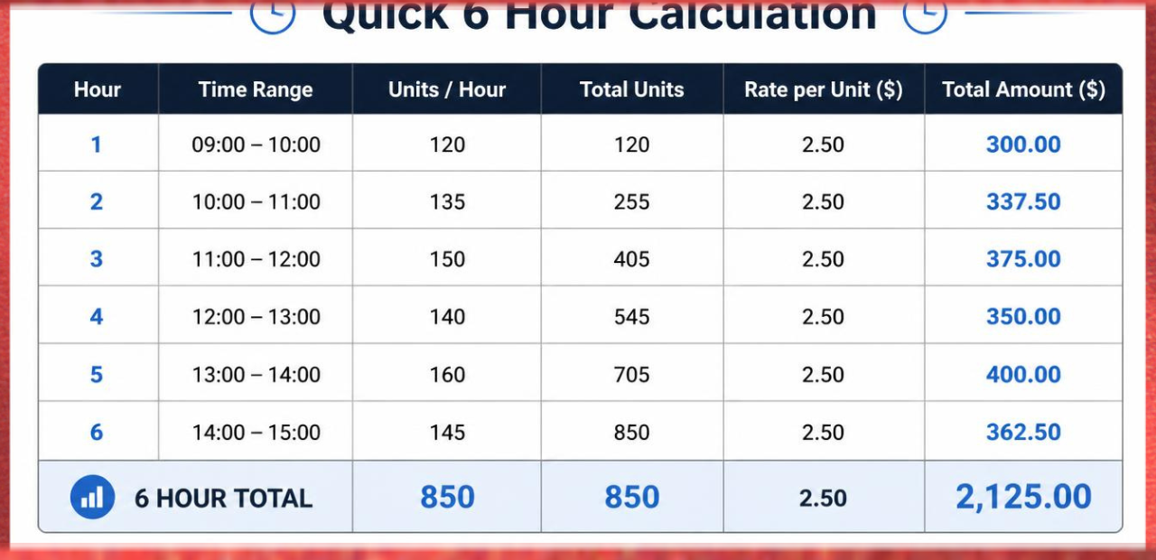 A Quick 6 Hour Calculation Table