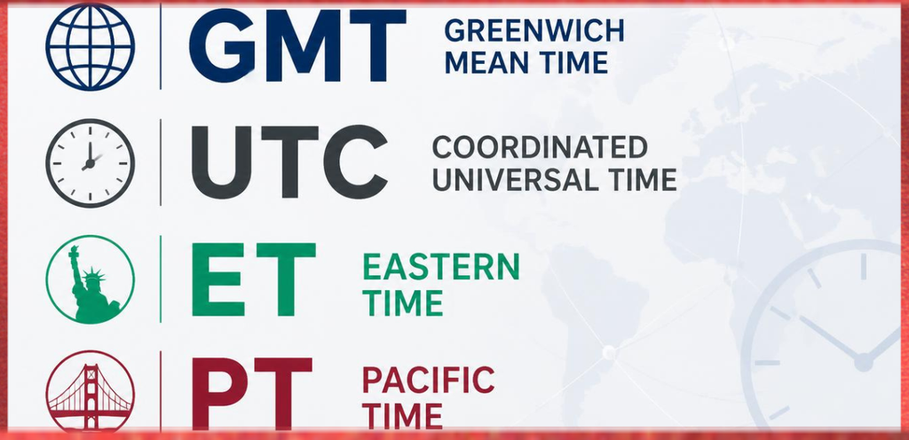 GMT, UTC, Eastern Time, Pacific Time